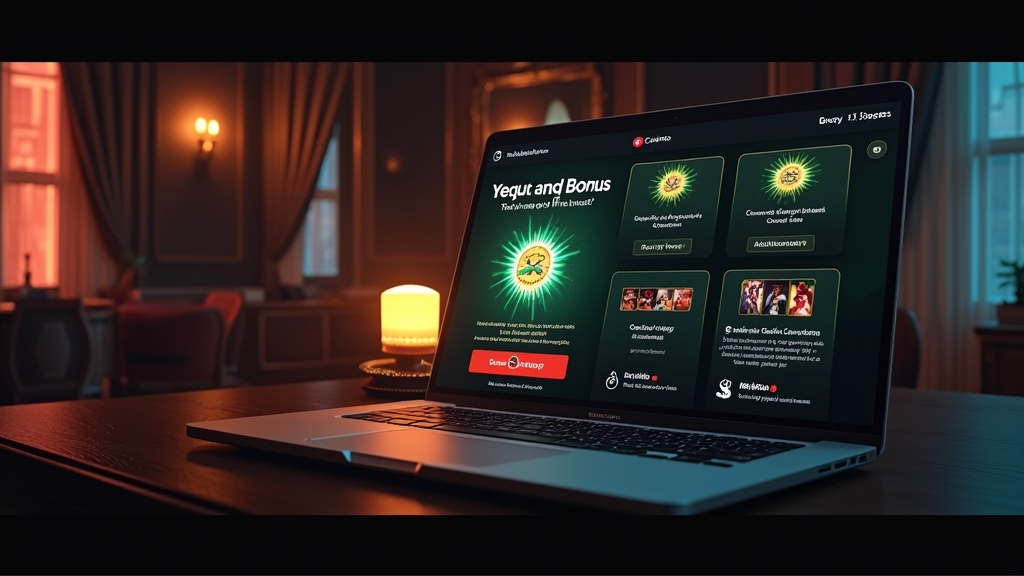 Casino welcome offer card beside a secure account dashboard in a dark neon scene
