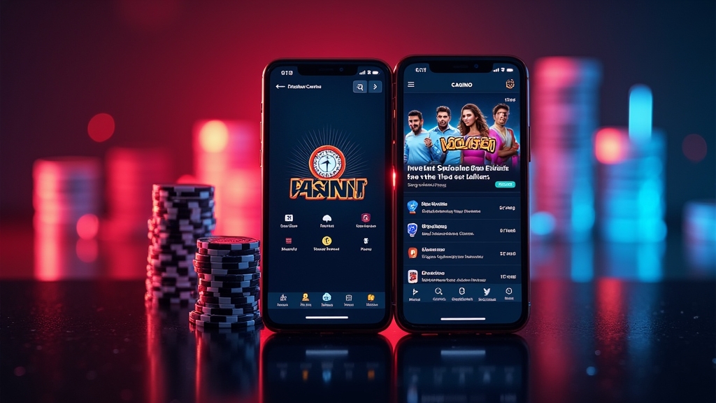 Android and iPhone phones showing different app access paths in a casino setting